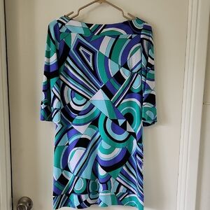 Paniz Teal, Blue & Black Abstract Geometric Mini Dress